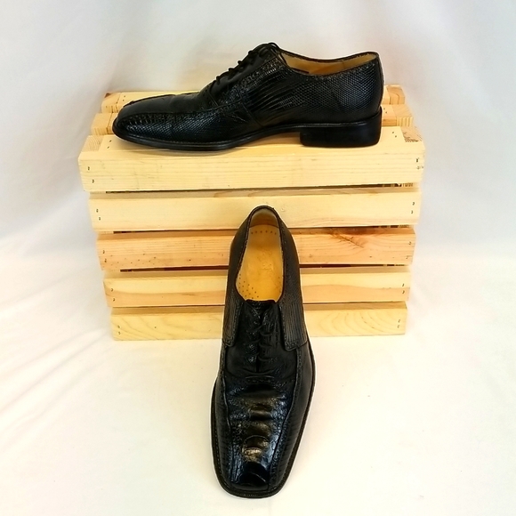 BELVEDERE BLACK OSTRICH AND LIZARD SKIN MEN'S DRESS SHOES. SIZE 9.5 - Picture 6 of 9